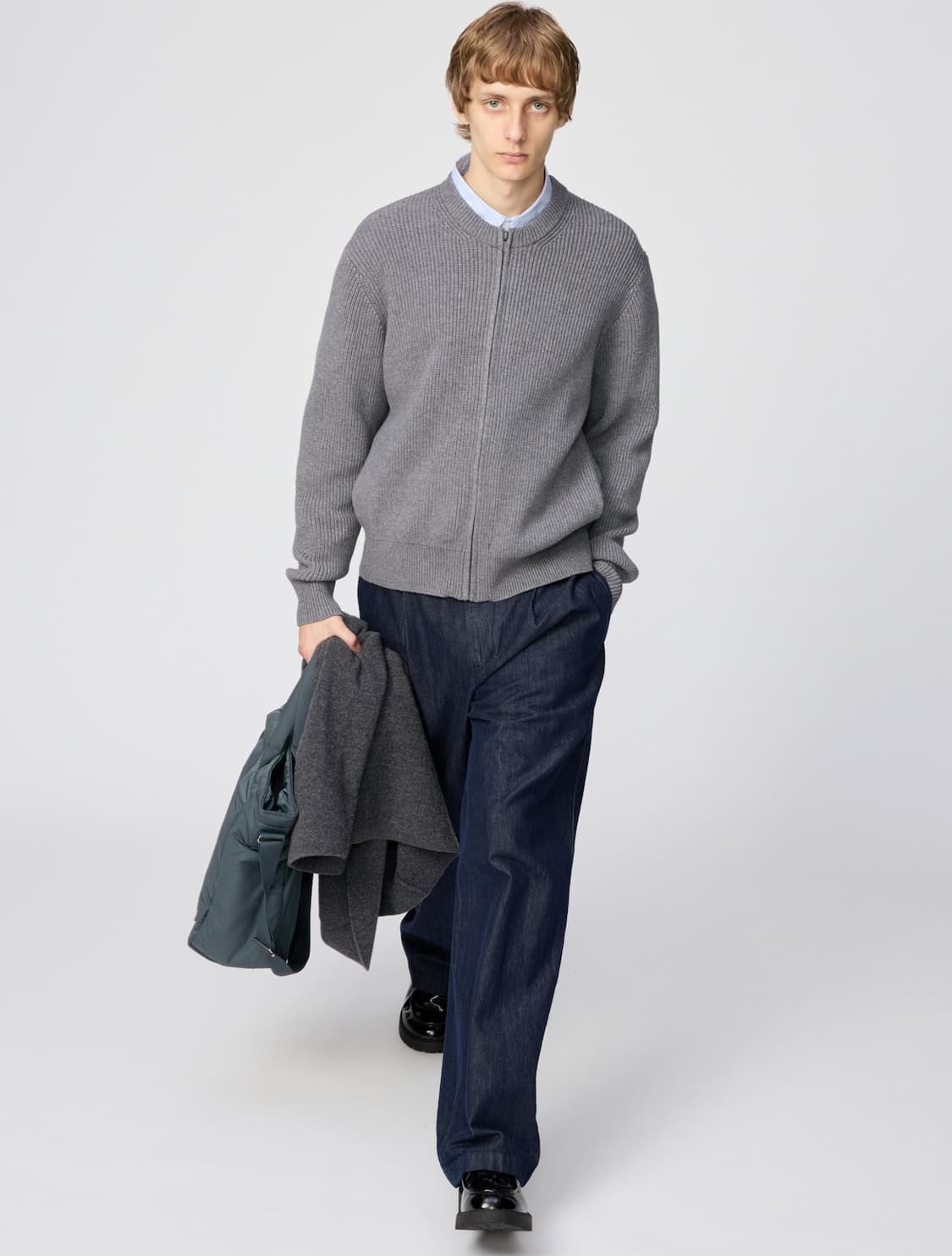 [S] 유니클로 C 크루넥 풀집 가디건 그레이 상품이미지1