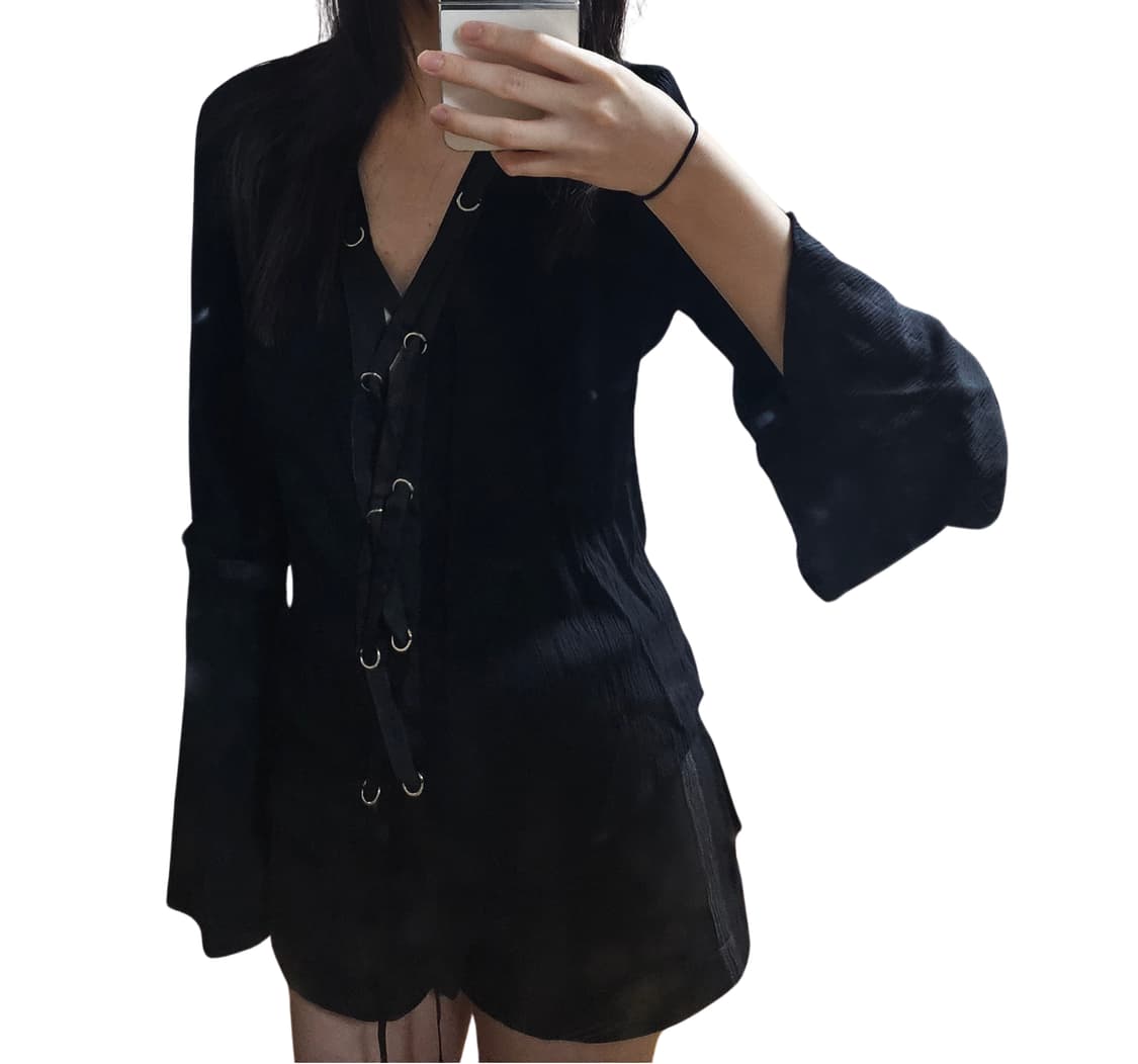 Ayadz 블랙 스트랩 블라우스 상품이미지2