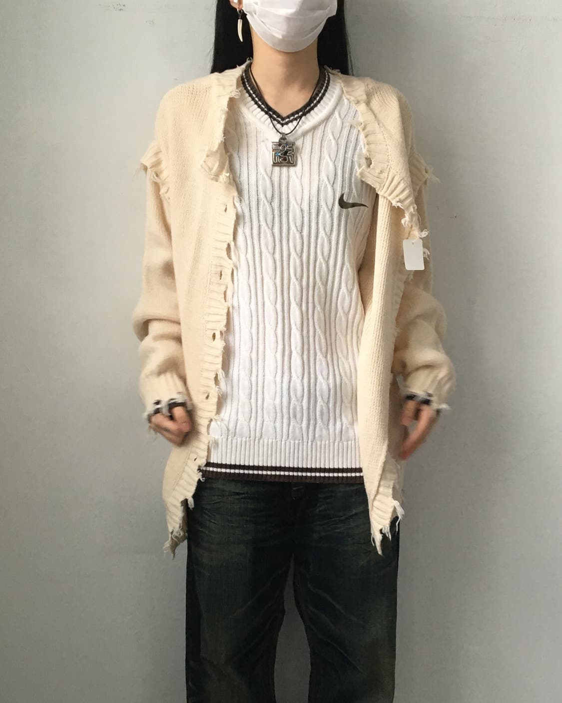 Damage open knit cardigan 상품이미지7