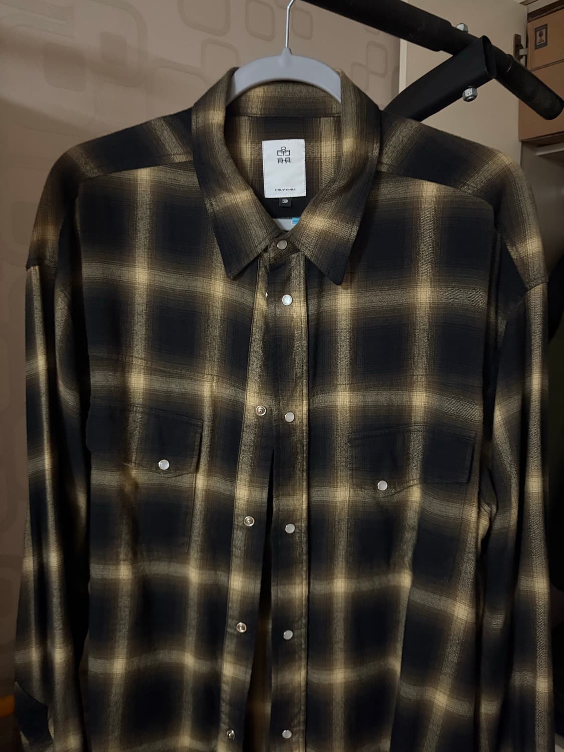 [3] 폴리테루 루즈드 체크 셔츠 웨스턴 옐로우 브라운 상품이미지2