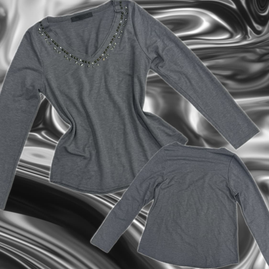 Ehyphenwold gallety 쇠맛 브이넥 락 펑크 긴팔 티셔츠 상품이미지1