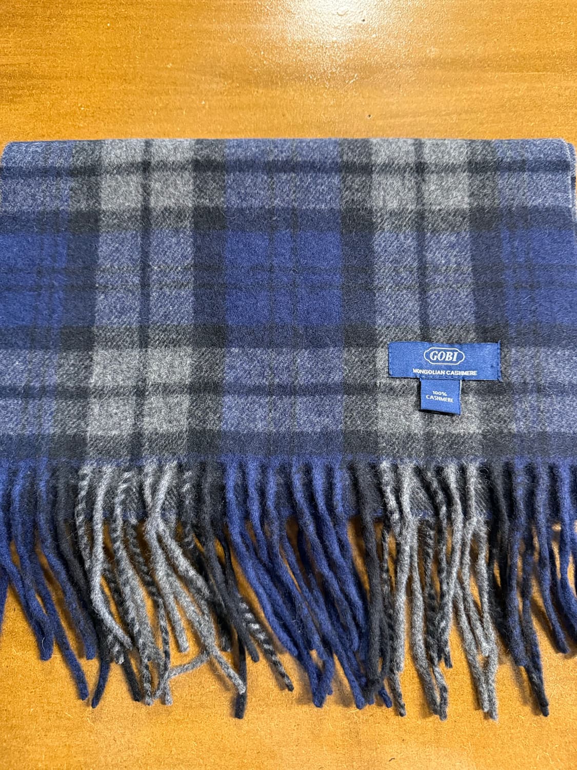FREE 고비 GOBI 몽골리안 캐시미어 체크 프린지 머플러 네이비 상품이미지5