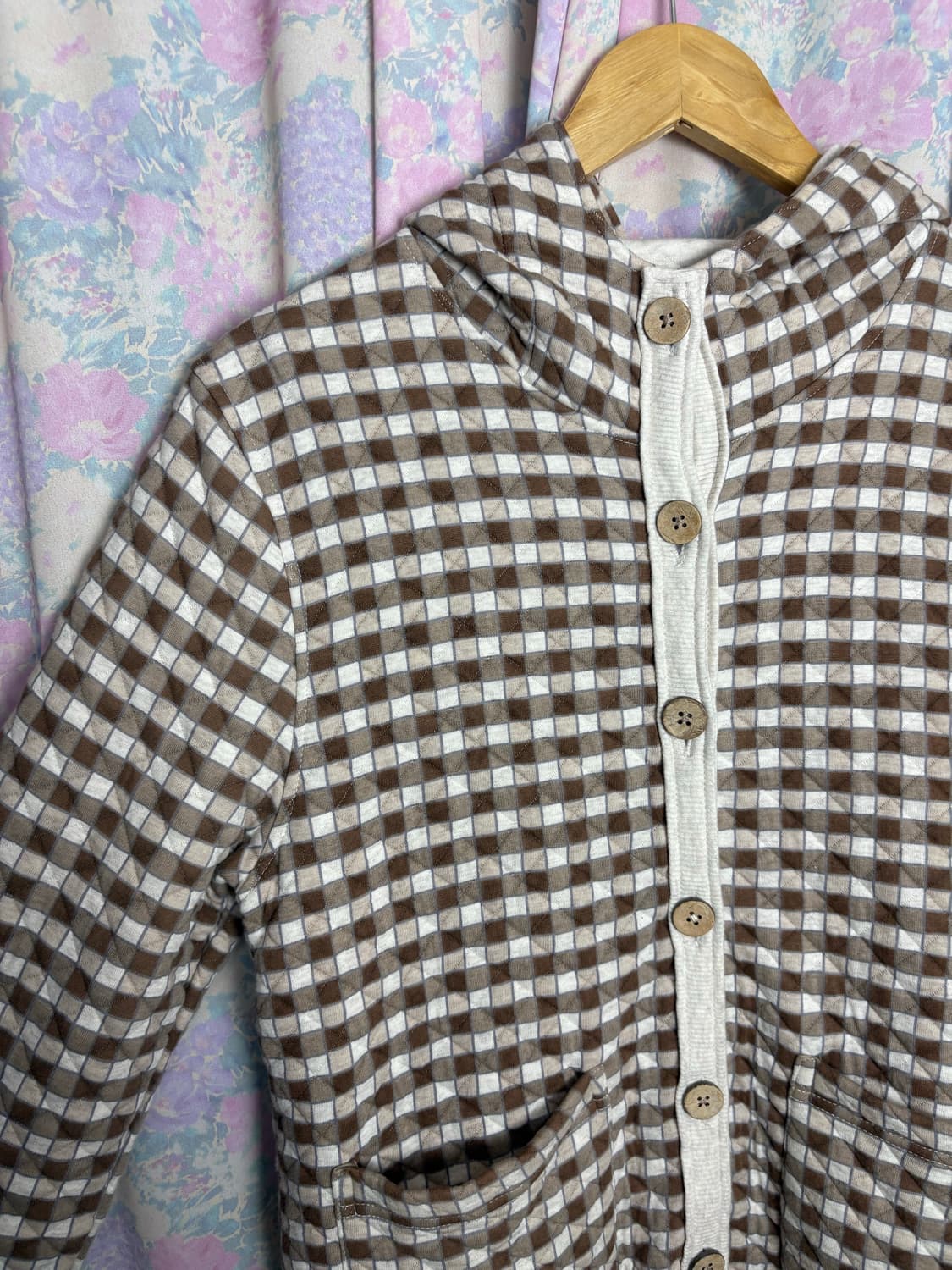 브라운 체크 누빔 후드 가디건 상품이미지7