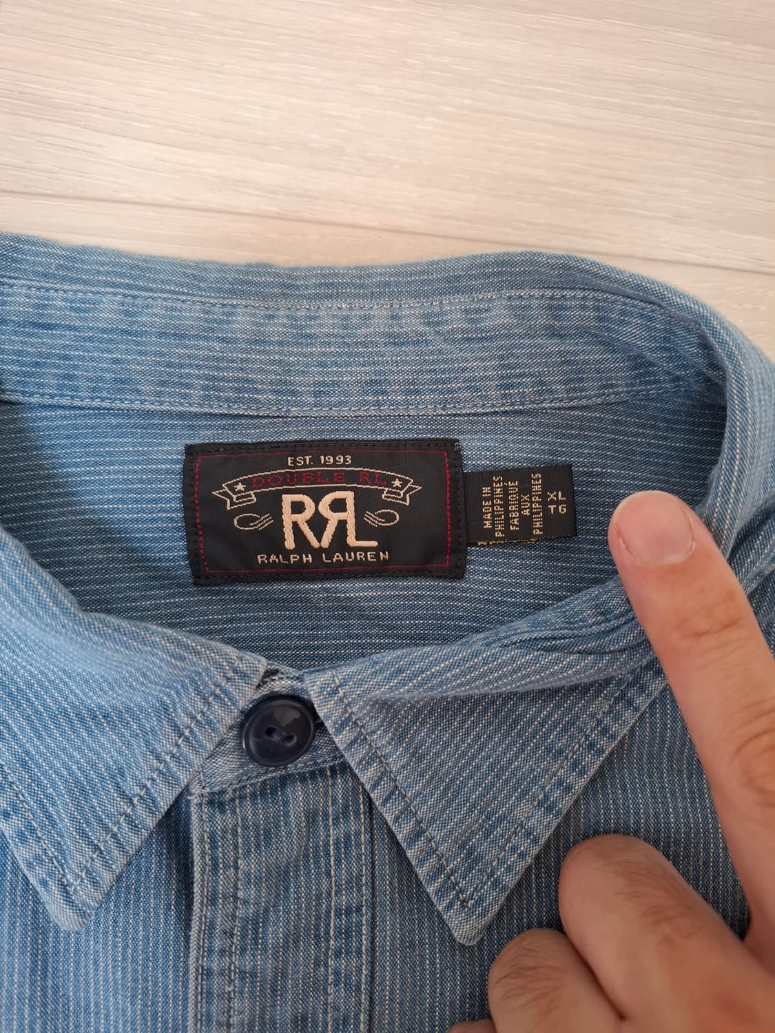 XL RRL 인디고 샴브레이 와바시 스트라이프 워크 셔츠 블루 상품이미지4