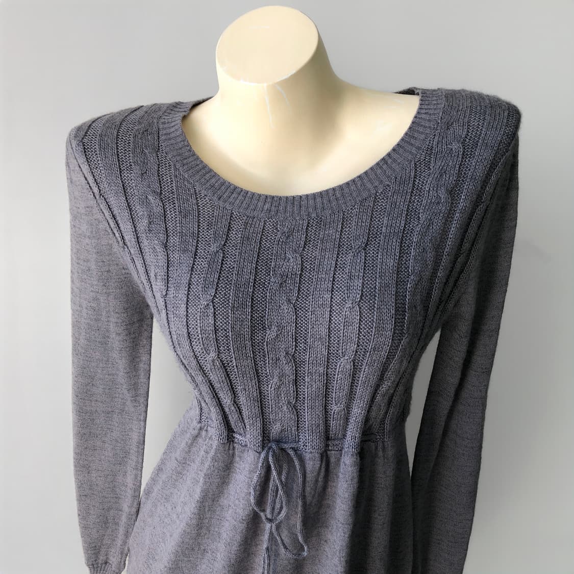 그레이 트위스트 리본 롱 니트 원피스 상품이미지2