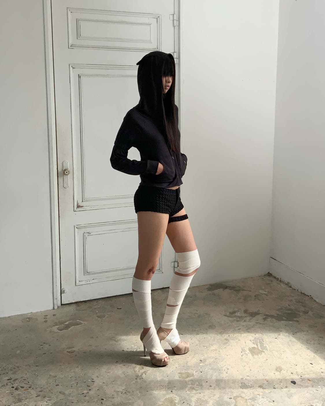 Bonnae본네 이어집후디 블랙 검정후드집업고양이귀모자암셔링피아체604엔 상품이미지1