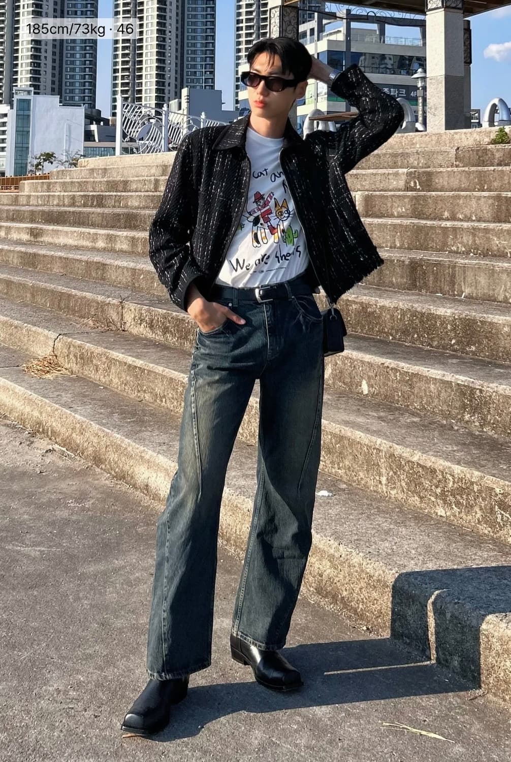 엘무드 쿼츠 울 트위드 블루종 자켓 블랙 (정가 19만원) 상품이미지3