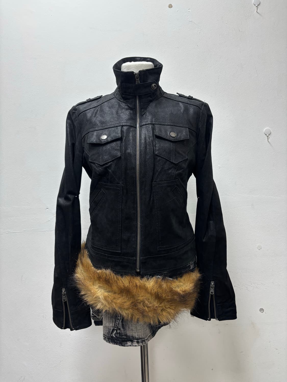 Y2K Genuine Leather Black High Neck Buck 상품이미지2