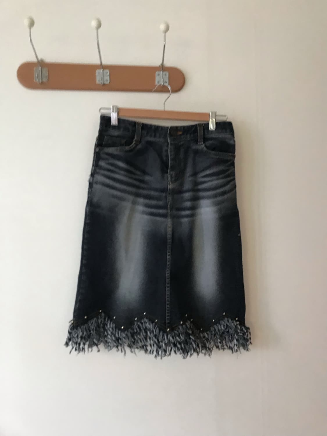 데님 프린지 미디 스커트 상품이미지5