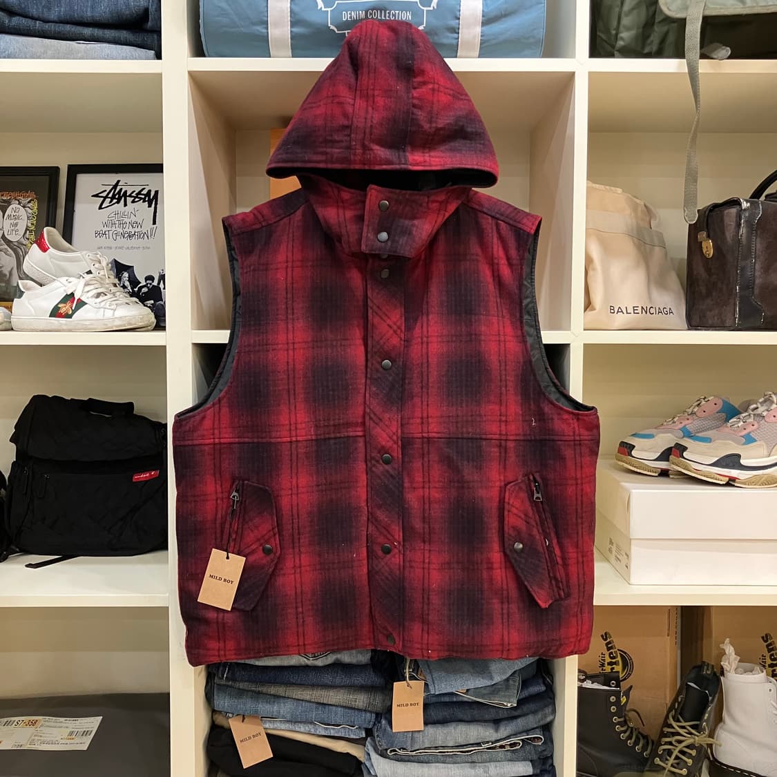 리바이스 체크 패턴 리버시블 후드 패딩 조끼 XL 상품이미지1