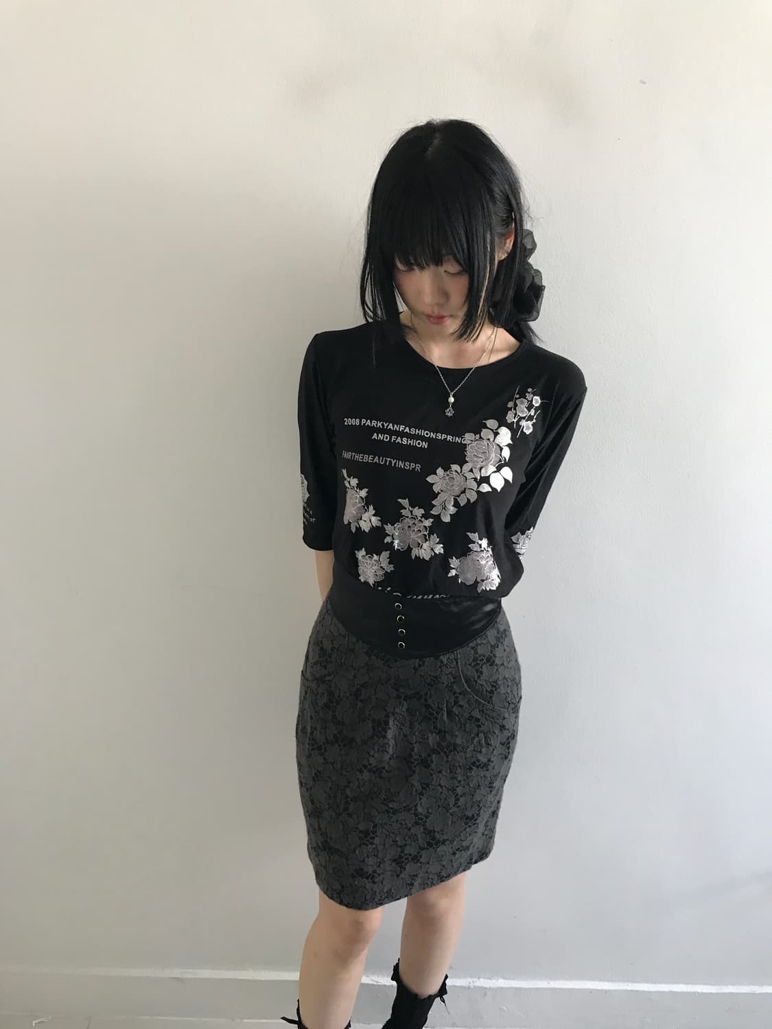 (Vintage)Lace button slim skirt 상품이미지9