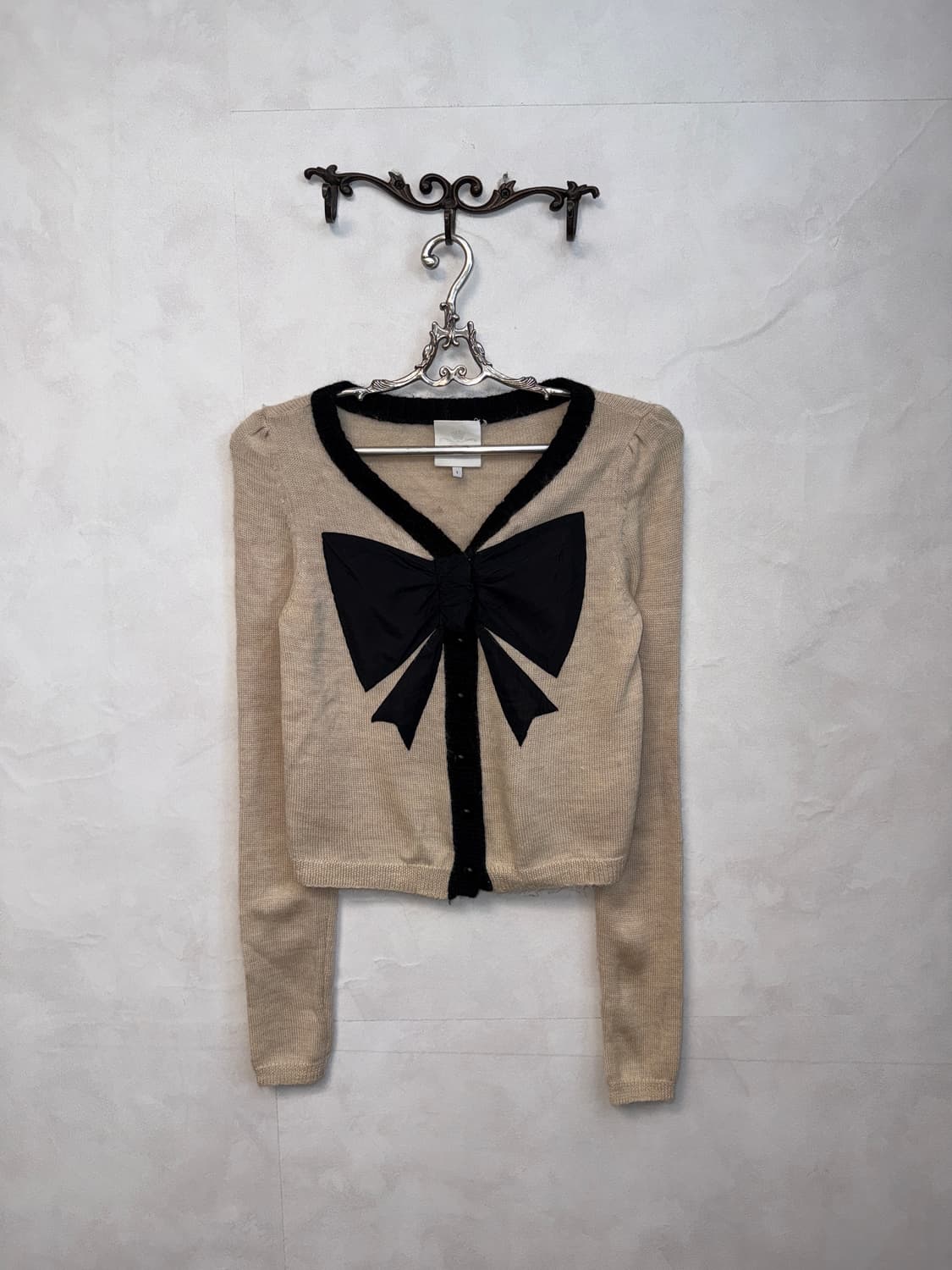 O’2ND beige ribbon button cardigan  상품이미지1