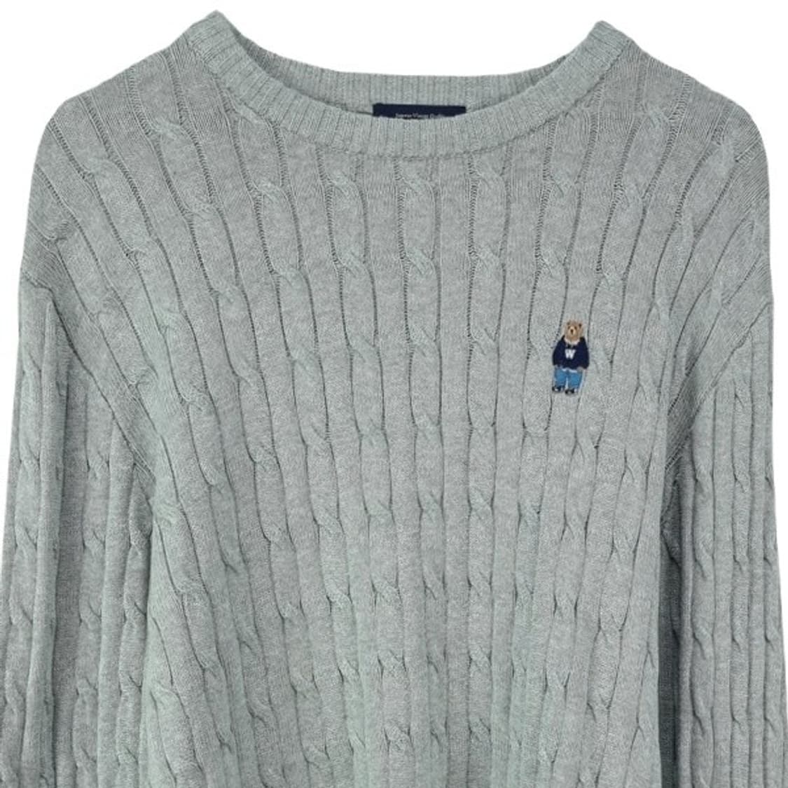 [후아유] 곰돌이 자수 꽈배기 니트 그레이 M19921 상품이미지4