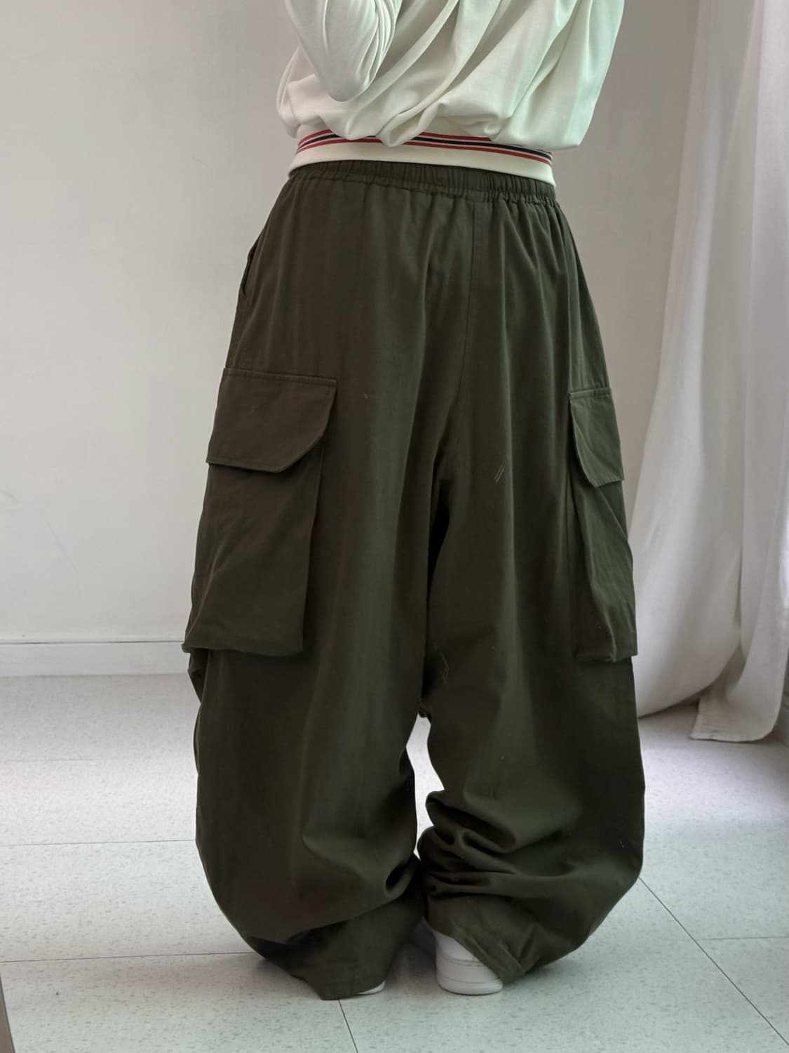 빈티지 와이드 카키 카고 팬츠 상품이미지4