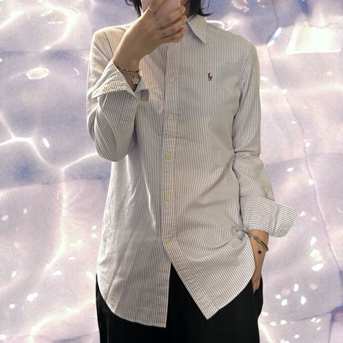 폴로 랄프로렌 신형 스트라이프 셔츠 연보라 S  상품이미지1