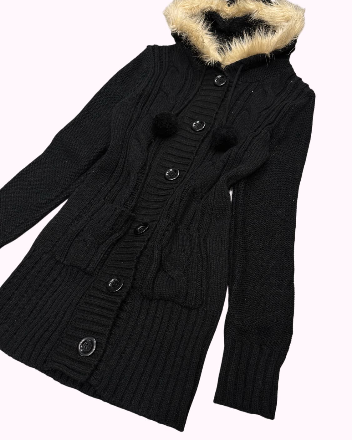 fur hood pompom knit cardigan 상품이미지2