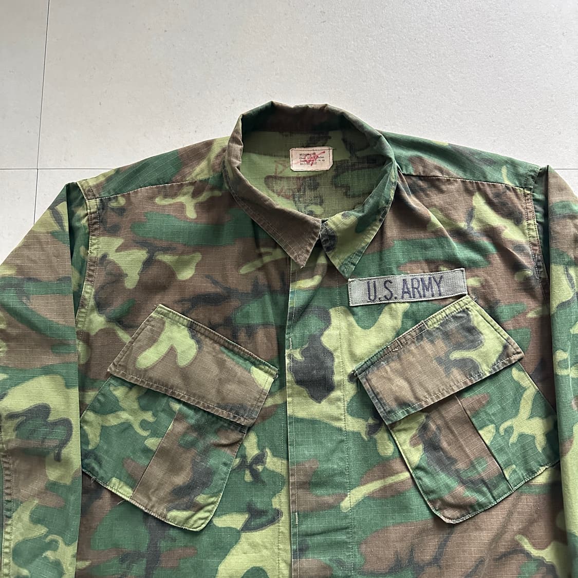 60s 미군 오리지널 베트남전 ERDL 패턴 정글 퍼티그 자켓 미디움 롱 상품이미지2