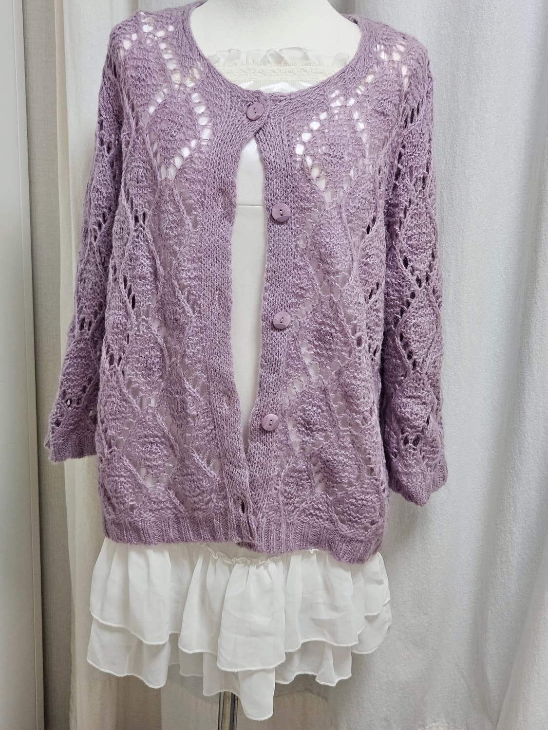 일본빈티지 레이스 퍼플 모리 니트 가디건 상품이미지1