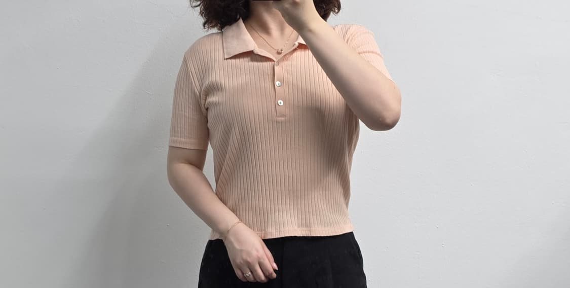 [프립]자라 여성 골지 반팔 카라티 (핑크베이지) 상품이미지3