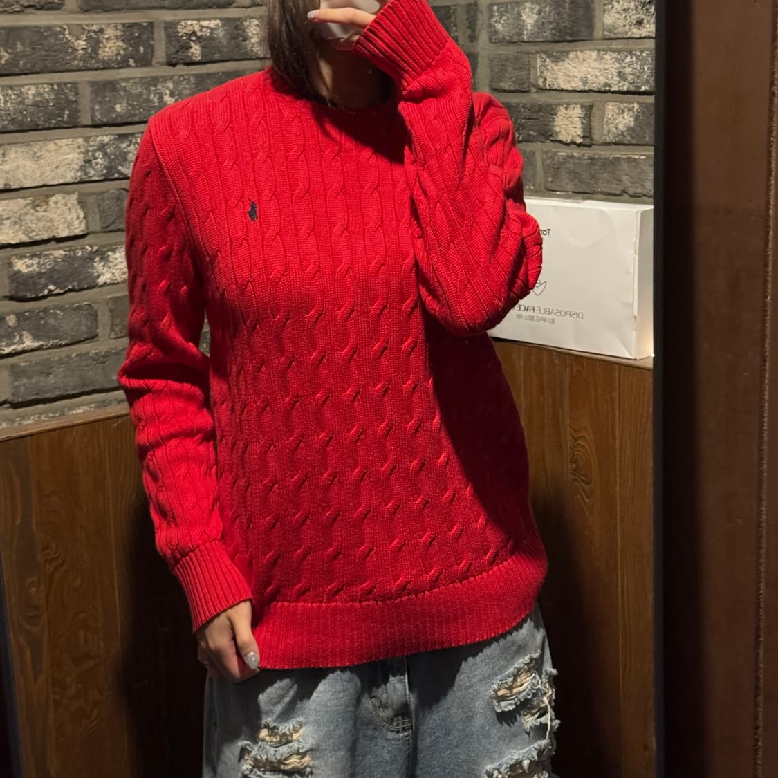 M) 폴로 랄프로렌 케이블 꽈배기 라운드넥 니트 신형 큐알탭 상품이미지8