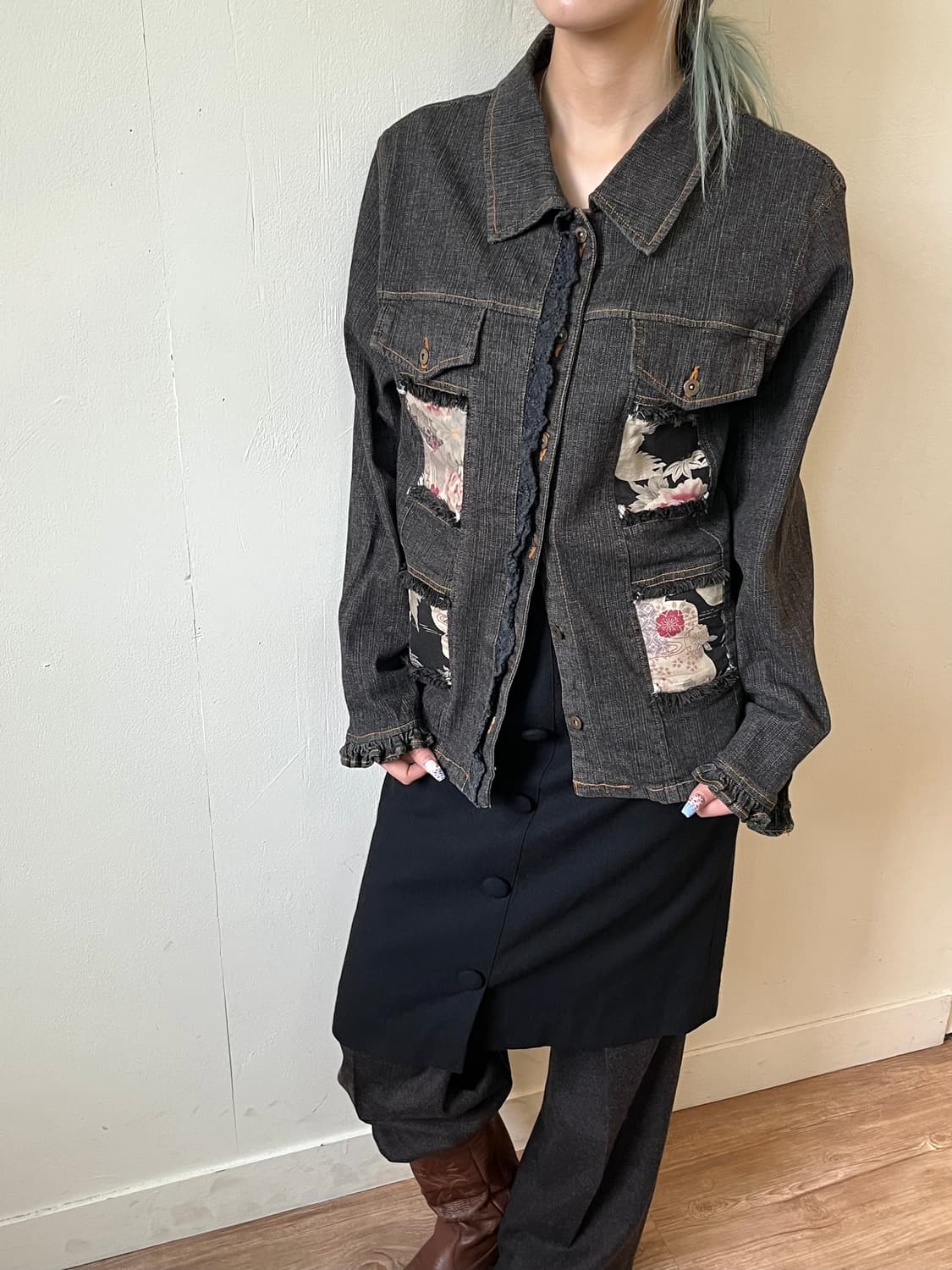 QUINTY 패치워크 프릴 데님 자켓 상품이미지4