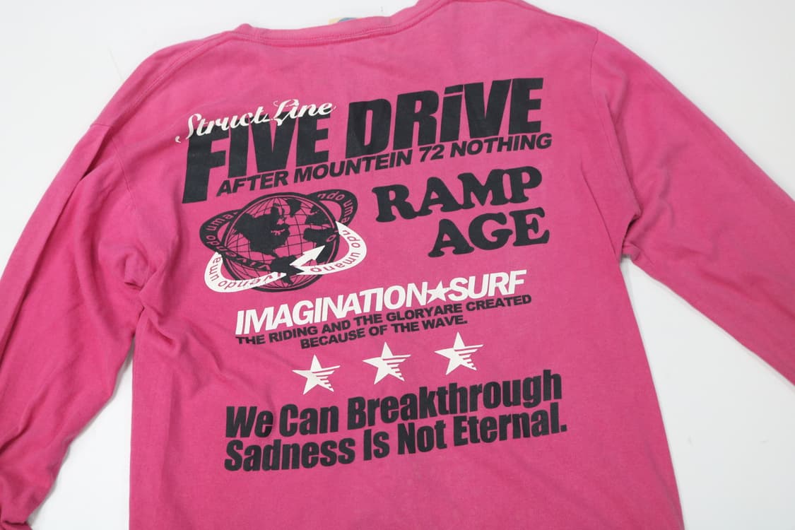 빈티지 핫핑크 "FIVE DRIVE" 그래픽 롱슬리브 티셔츠 (L) 상품이미지3