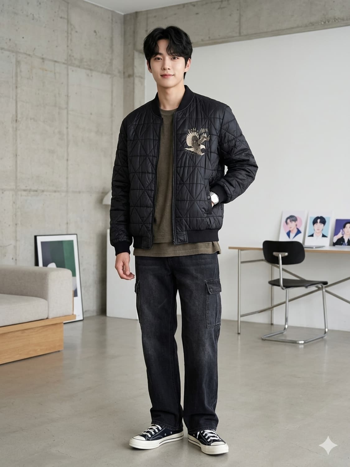 코오롱스포츠 이글 자수 퀄팅 블루종 자켓 상품이미지1