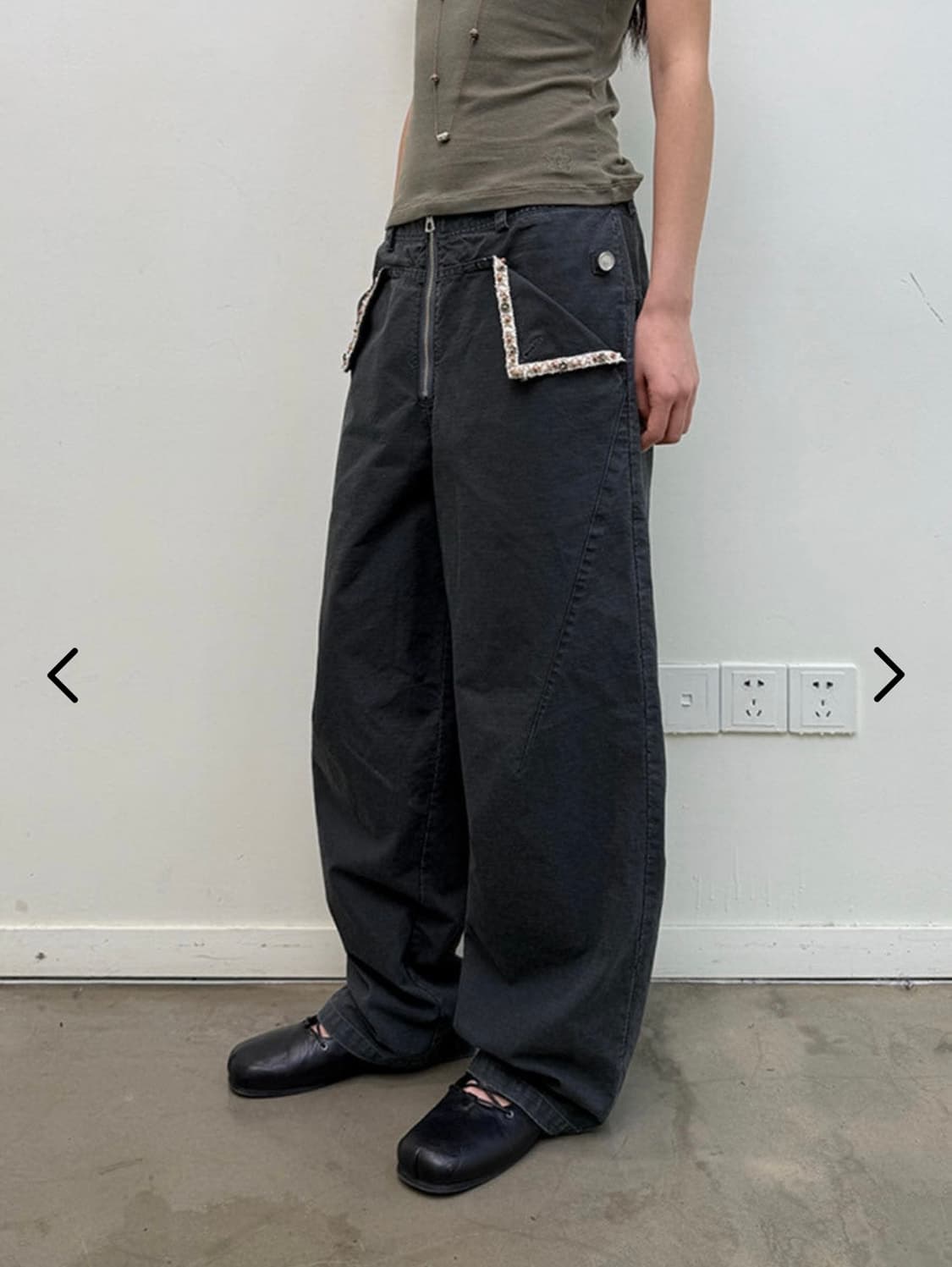 Neverseez 비즈 코튼 오버올 와이드 벌룬 팬츠 상품이미지5