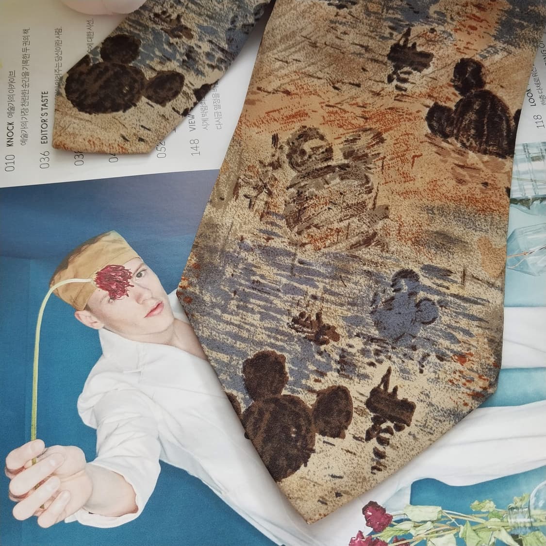 디즈니 실크 베이지 믹스 패턴 넥타이 9.5cm A등급 K1298
 상품이미지4