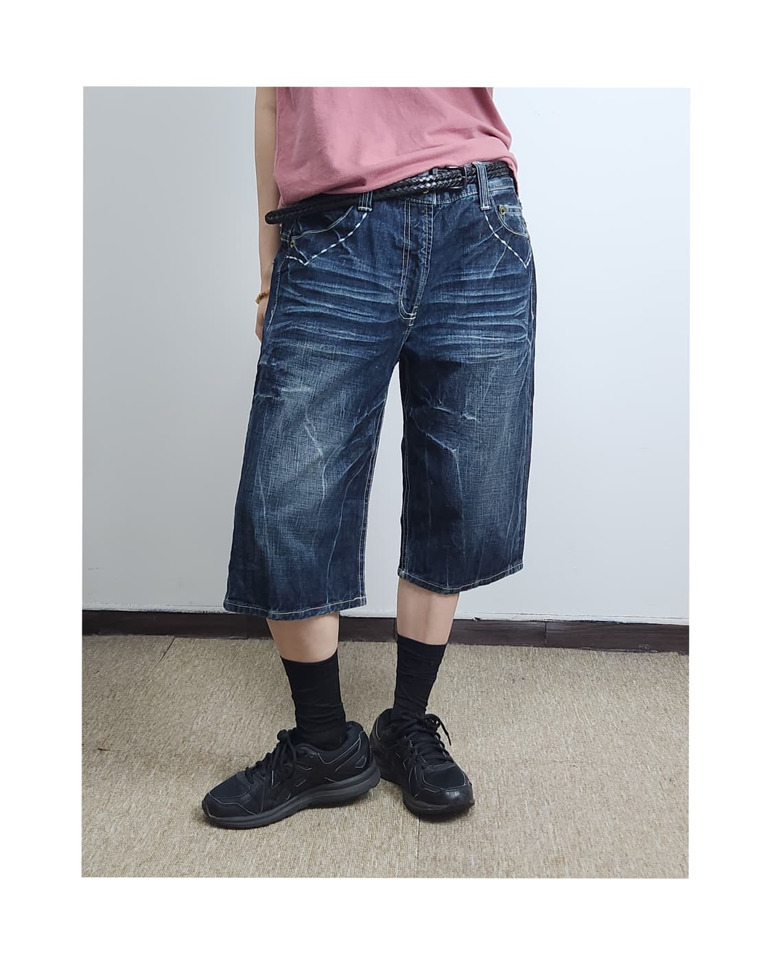 크랙 버뮤다 데님 팬츠 상품이미지1