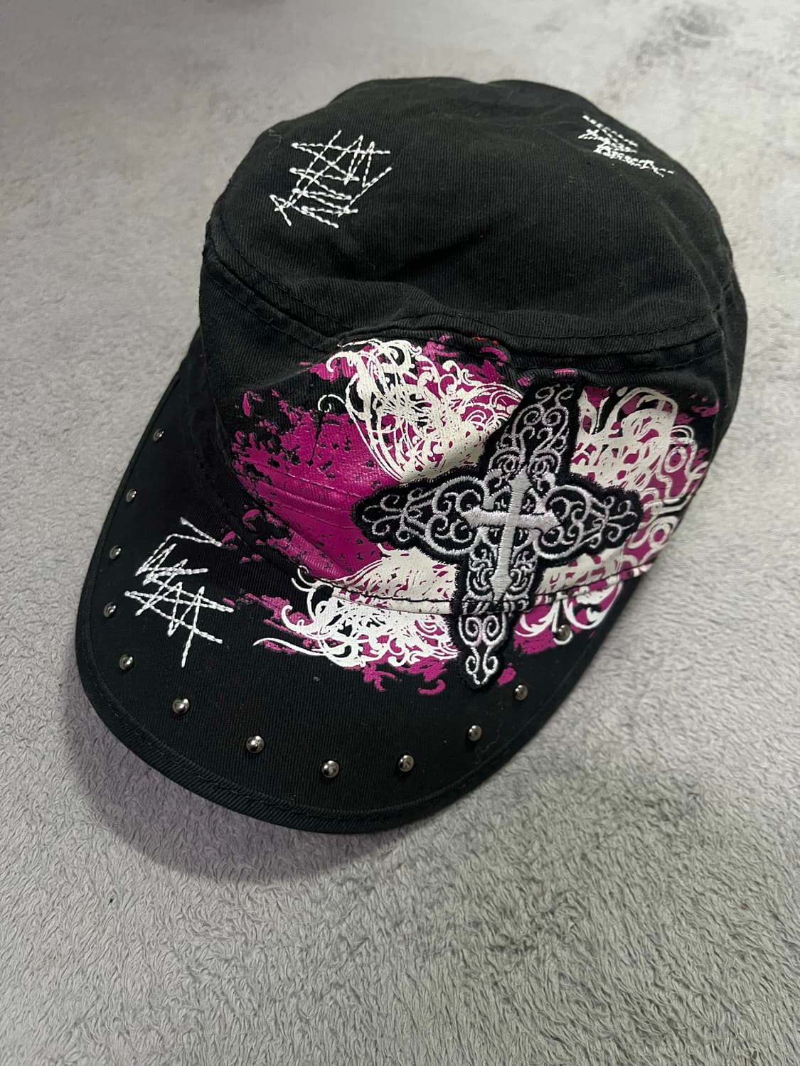 락펑크 Y2K 십자가 스터드 군모 헌팅캡 상품이미지3