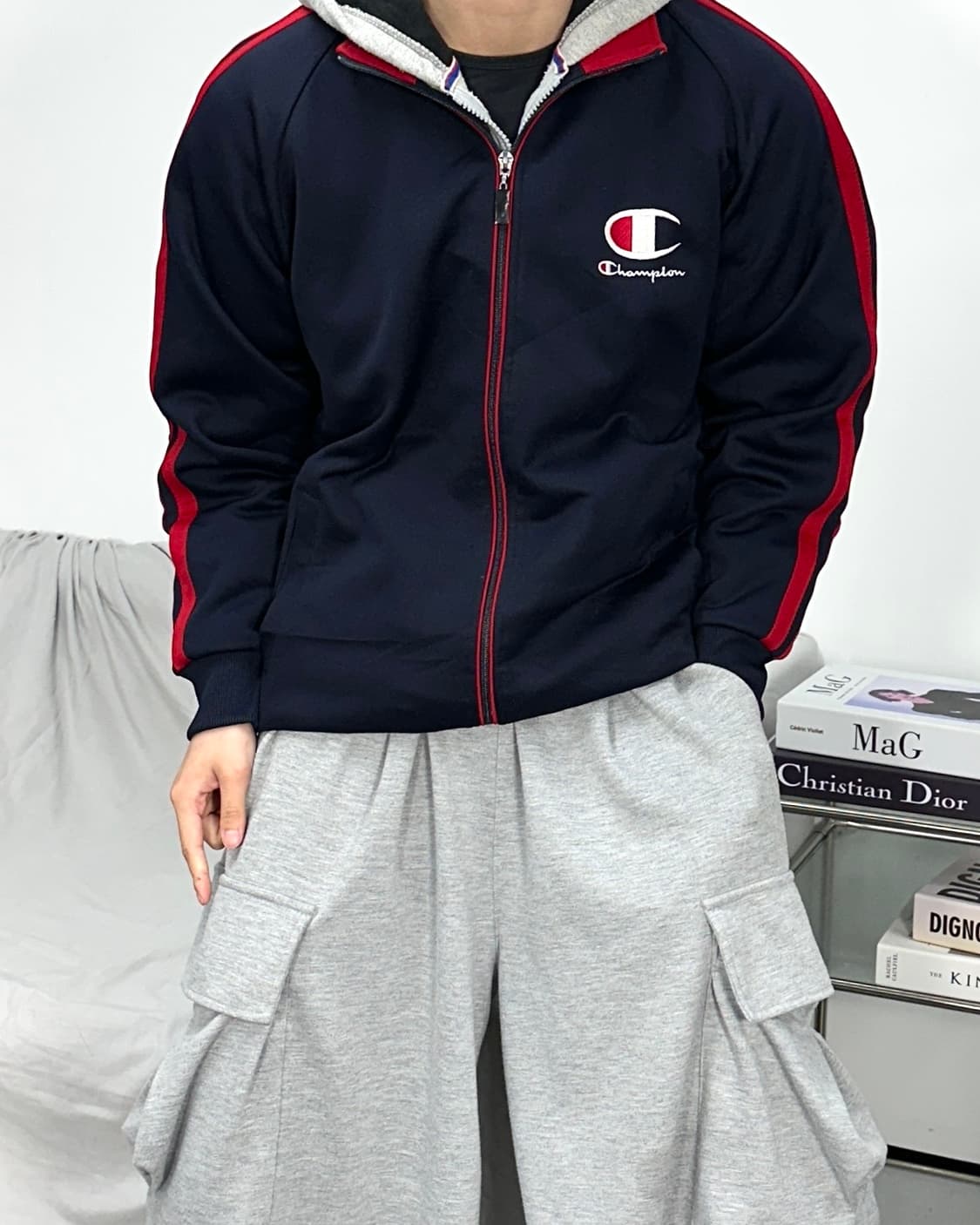 챔피온 빅로고 레드 네이비 트랙탑 져지 160 상품이미지2