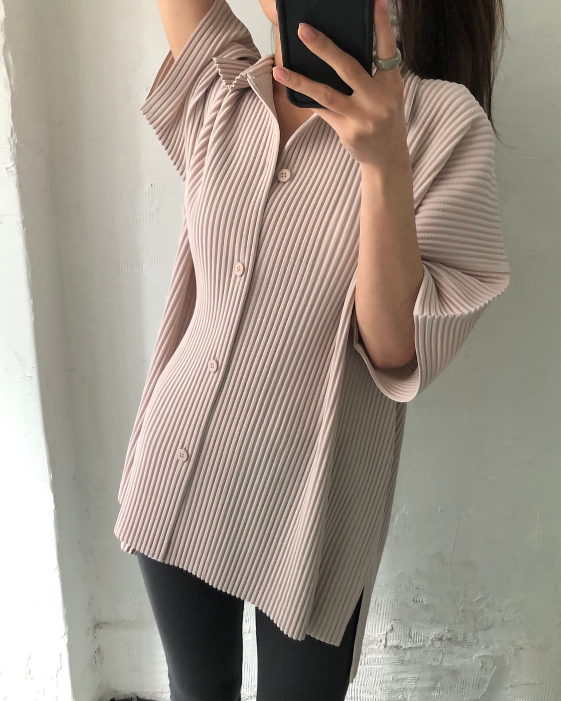 Issey Miyake 옴므플리세 베이비핑크 플리츠 반팔 셔츠 상품이미지4