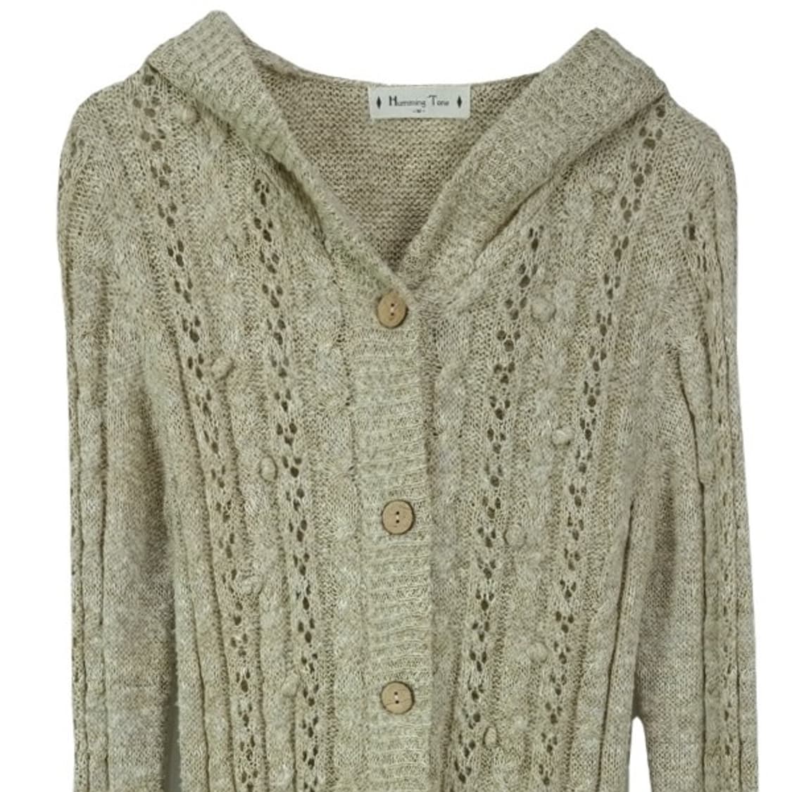 [일본빈티지] 에스닉 후드 니트 롱 가디건 베이지 M18303 상품이미지4