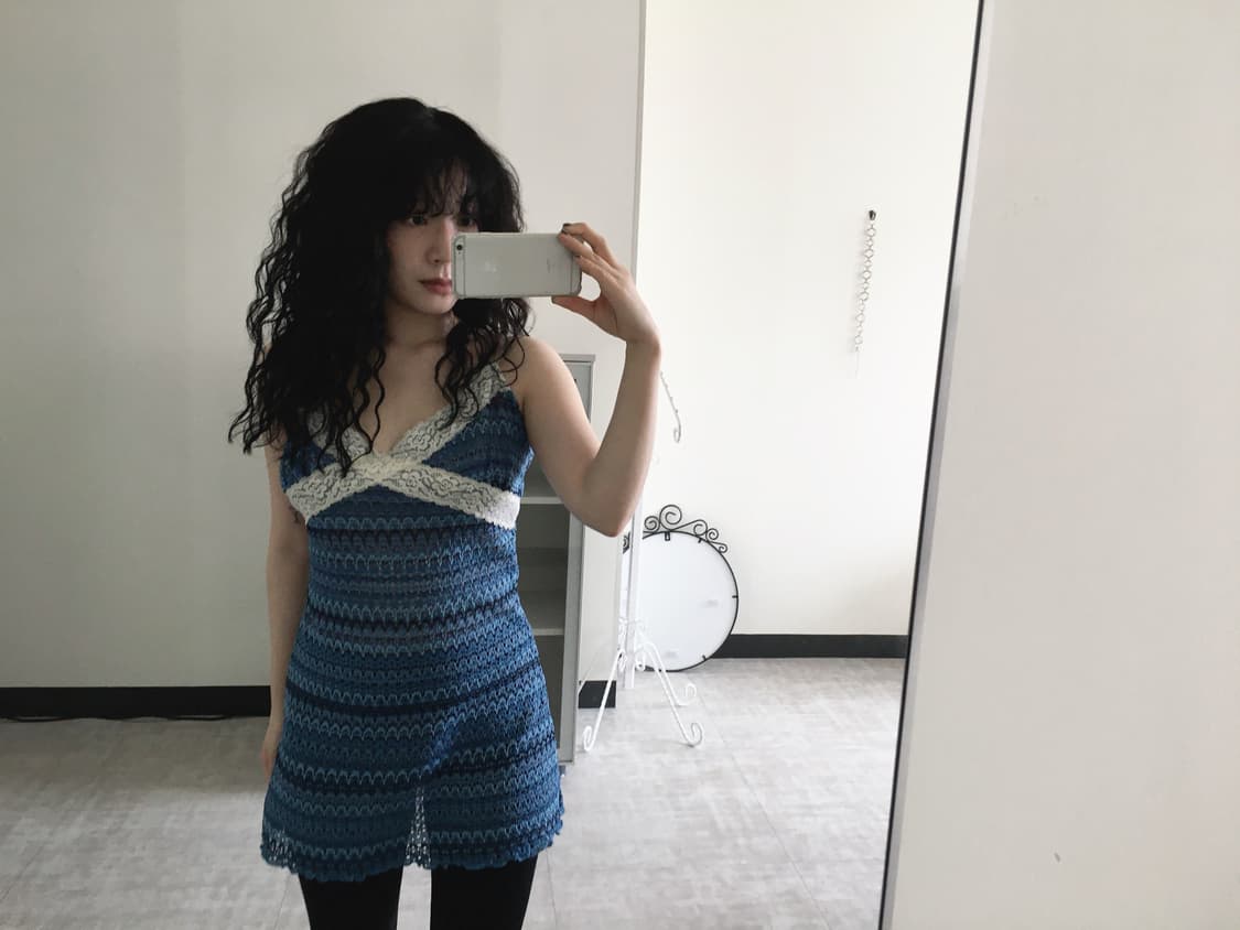 blue lace knit mini dress 상품이미지5