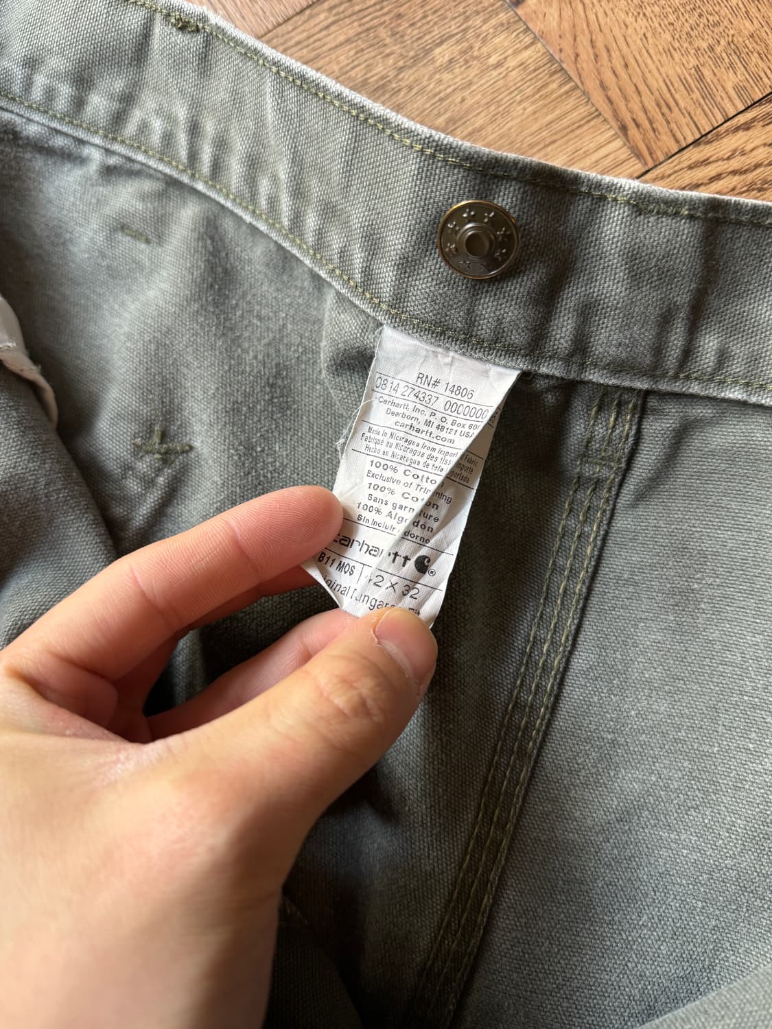 [42]칼하트 USA 서스펜더 버튼 모스그린 싱글니 워크 팬츠 상품이미지6