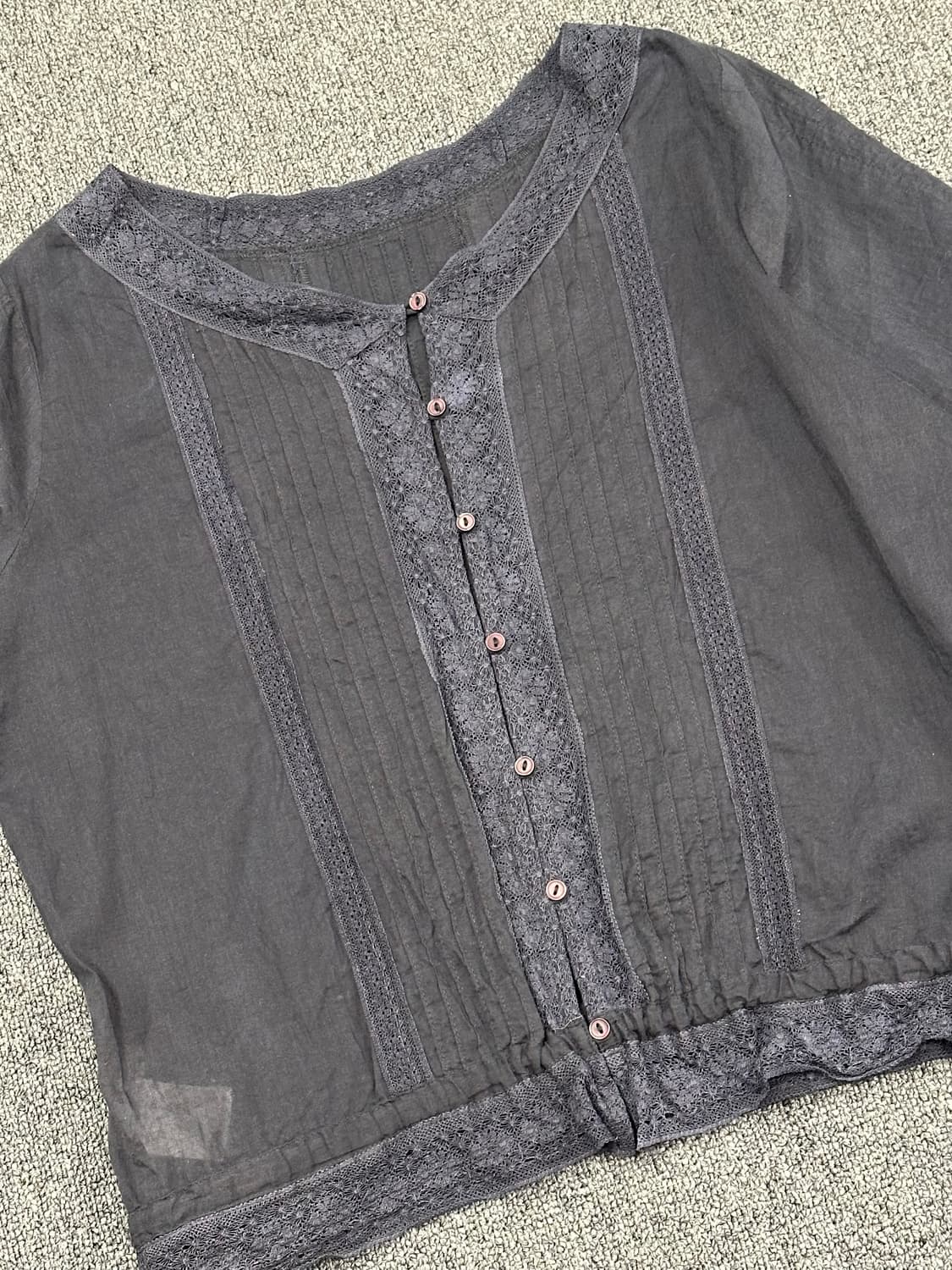 M)Japanese vintage 여성 네이비 레이스 디테일 블라우스 상품이미지2