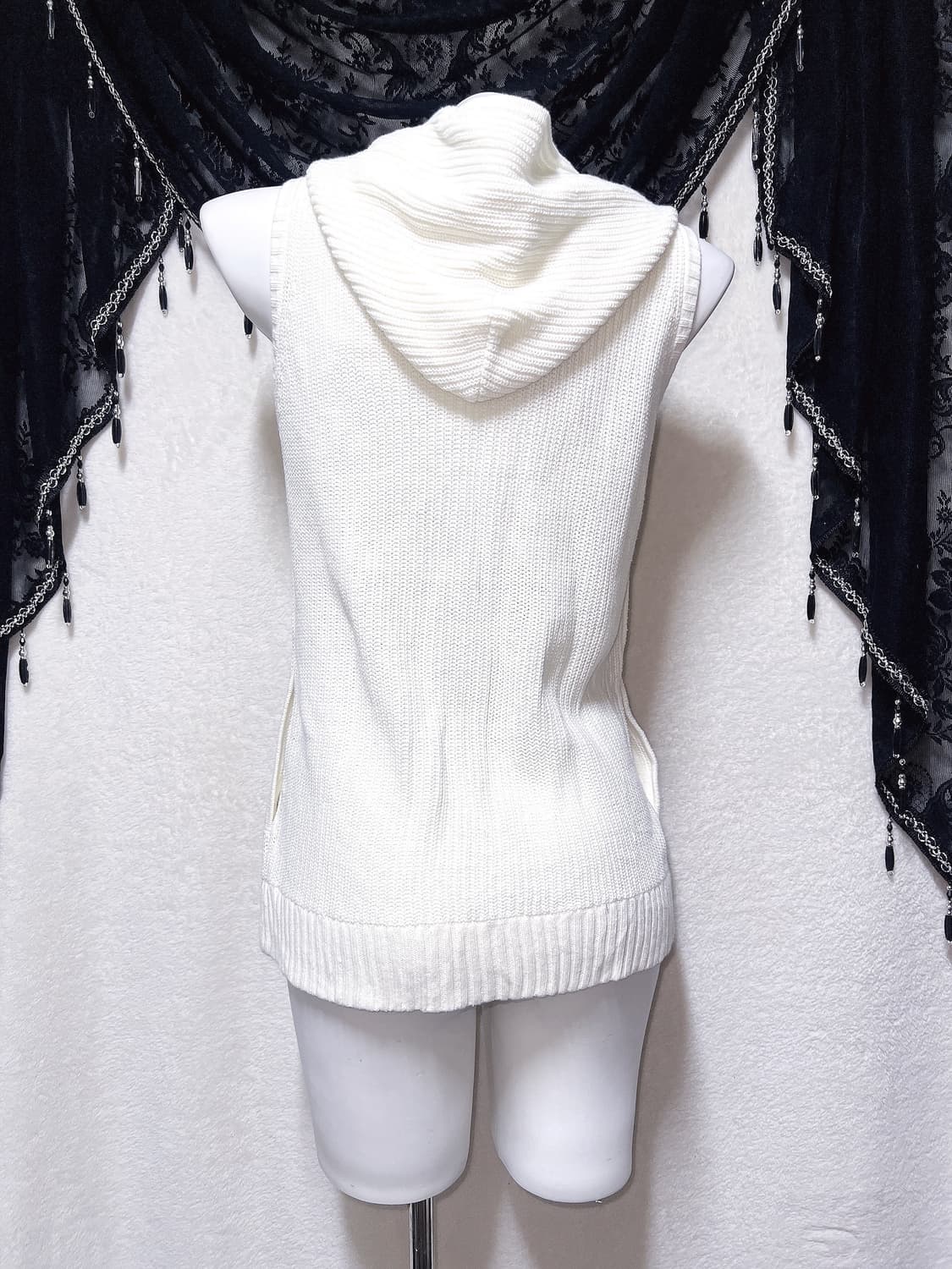 pendora 화이트 니트 후드조끼 집업 베스트 달천깔 갸루 펑크 y2k 상품이미지5