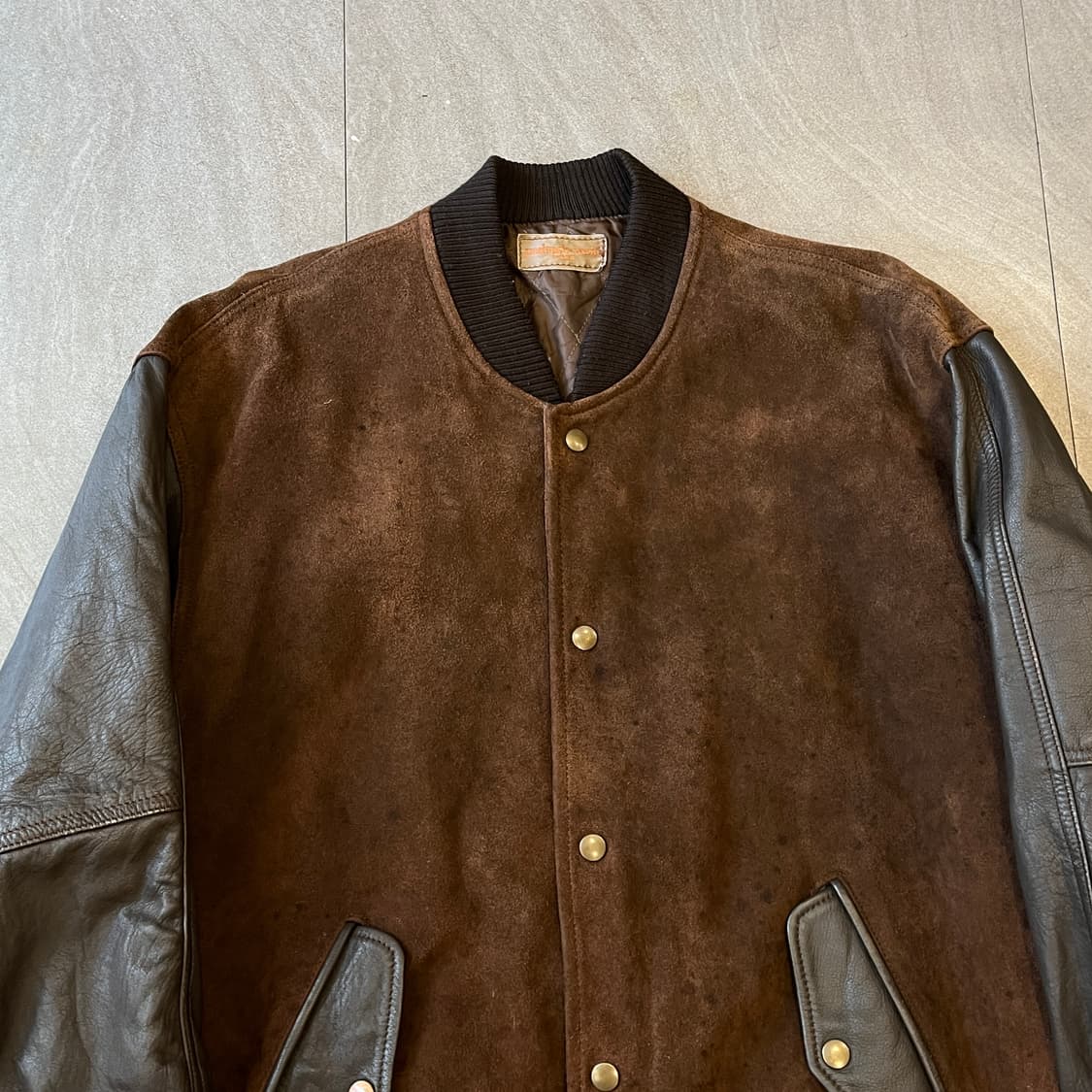 빈티지 브라운 스웨이드 레더 바시티 자켓 상품이미지4