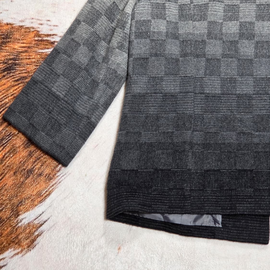 일본 빈티지 체커보드 그라데이션 앙고라 울 미디 코트 상품이미지6
