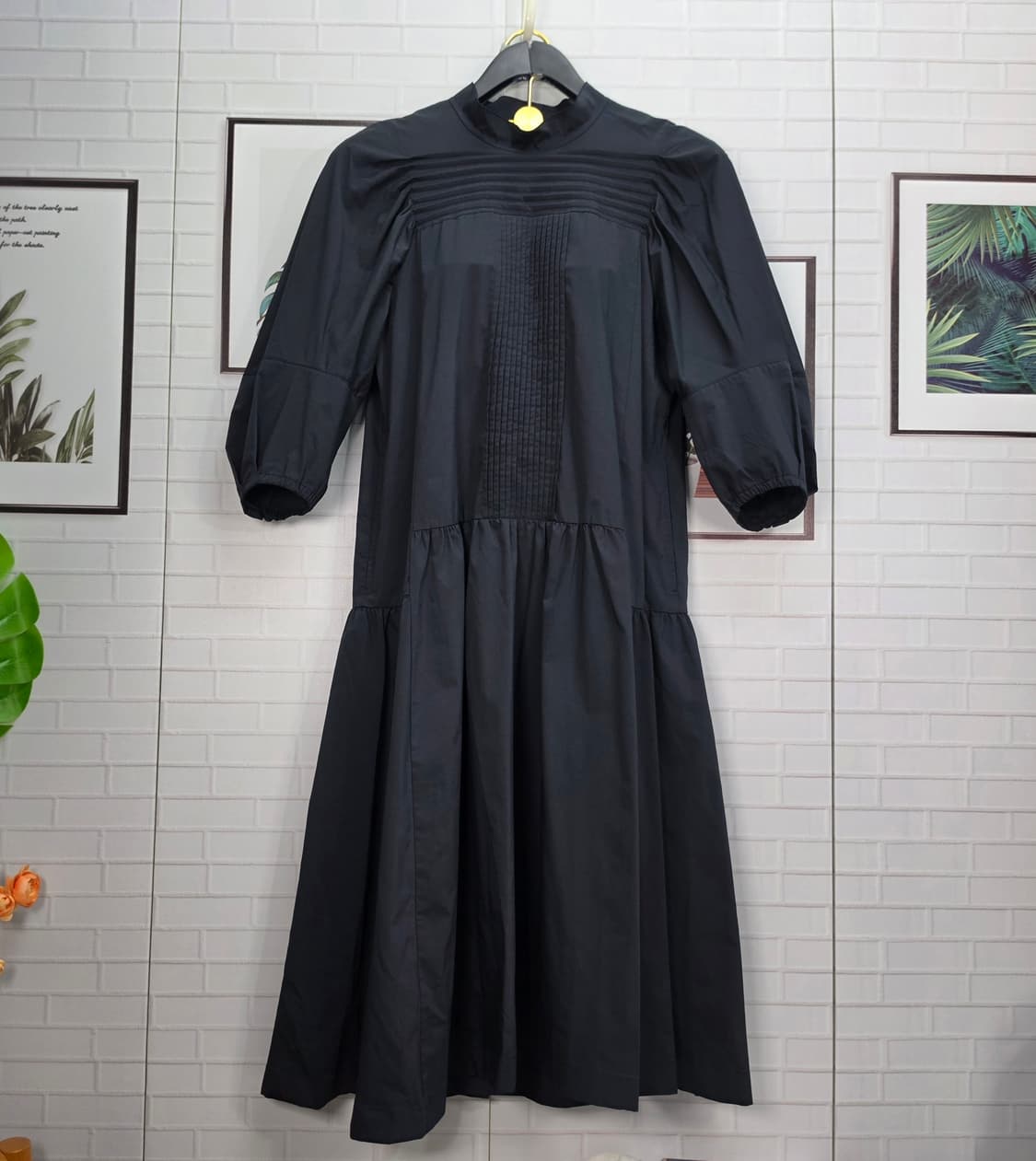 주크 쥬크 퍼프 소매 루즈핏 셔링 롱원피스 드레스 55사이즈 새상품급 상품이미지1