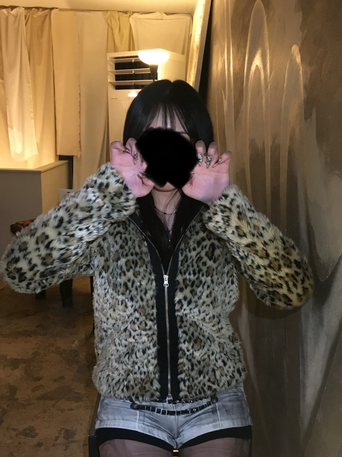 레오파드 퍼 후드 자켓 상품이미지2