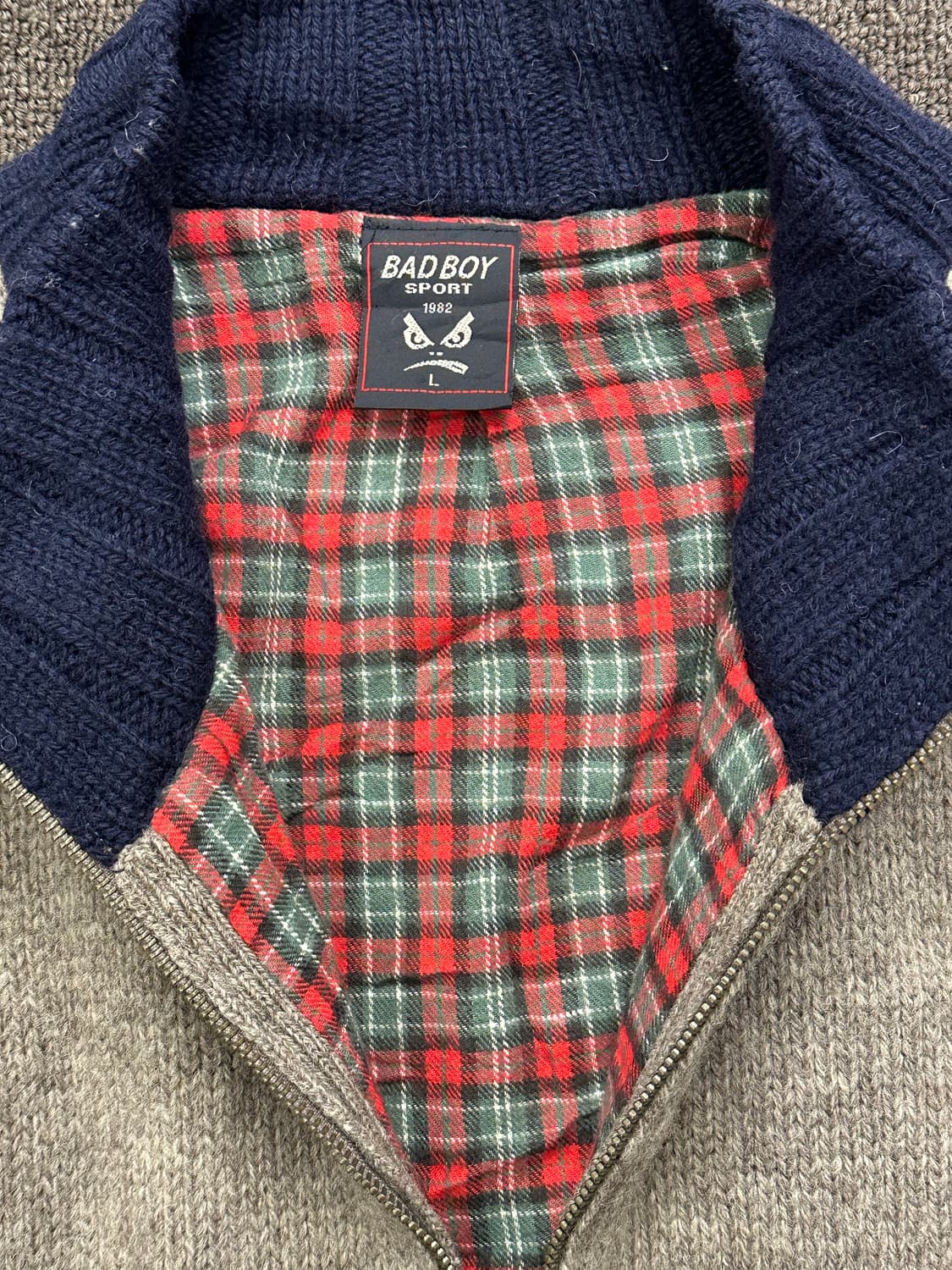 L)Badboy 빈티지 체크 니트 집업 상품이미지5