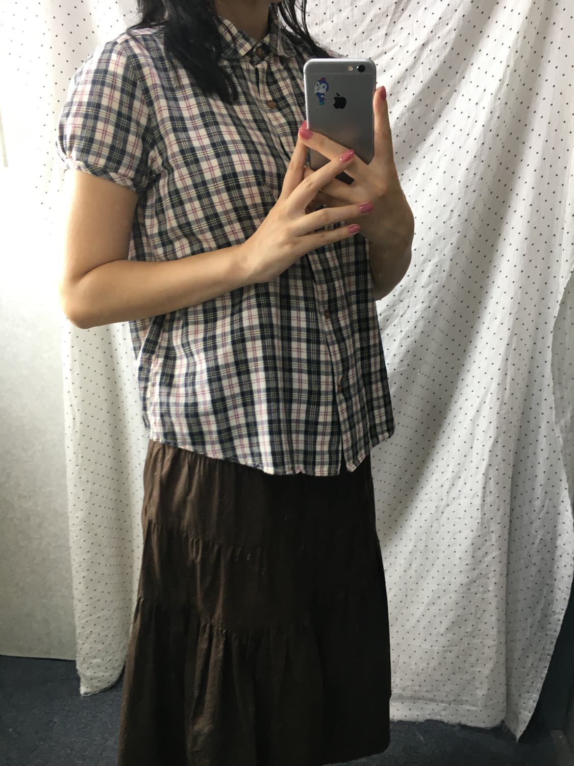블랙 베이지 체크 홍콩 블라우스 상품이미지4