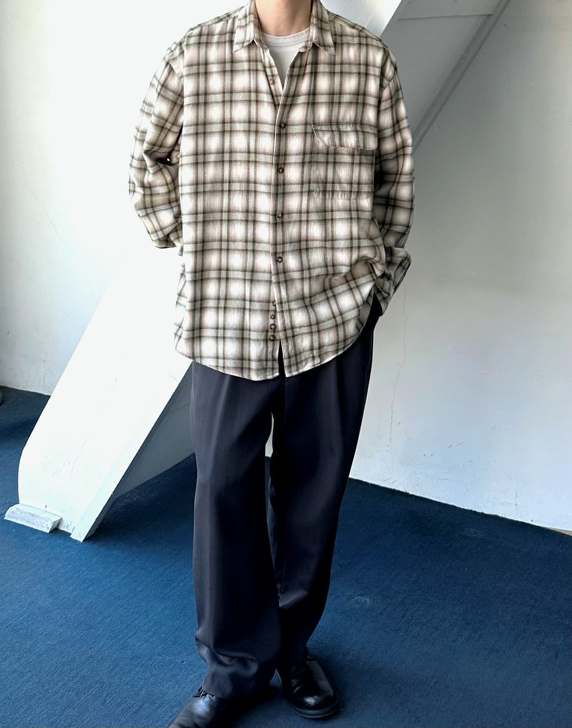 Cotton woven nel check wide shirt 상품이미지10