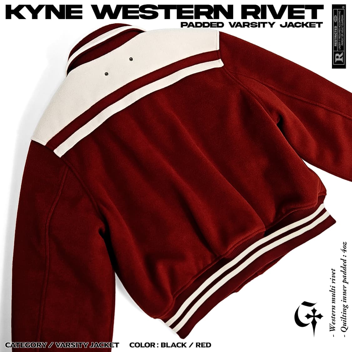 Kyne 웨스턴리벳 패딩 바시티자켓 (red) 상품이미지3