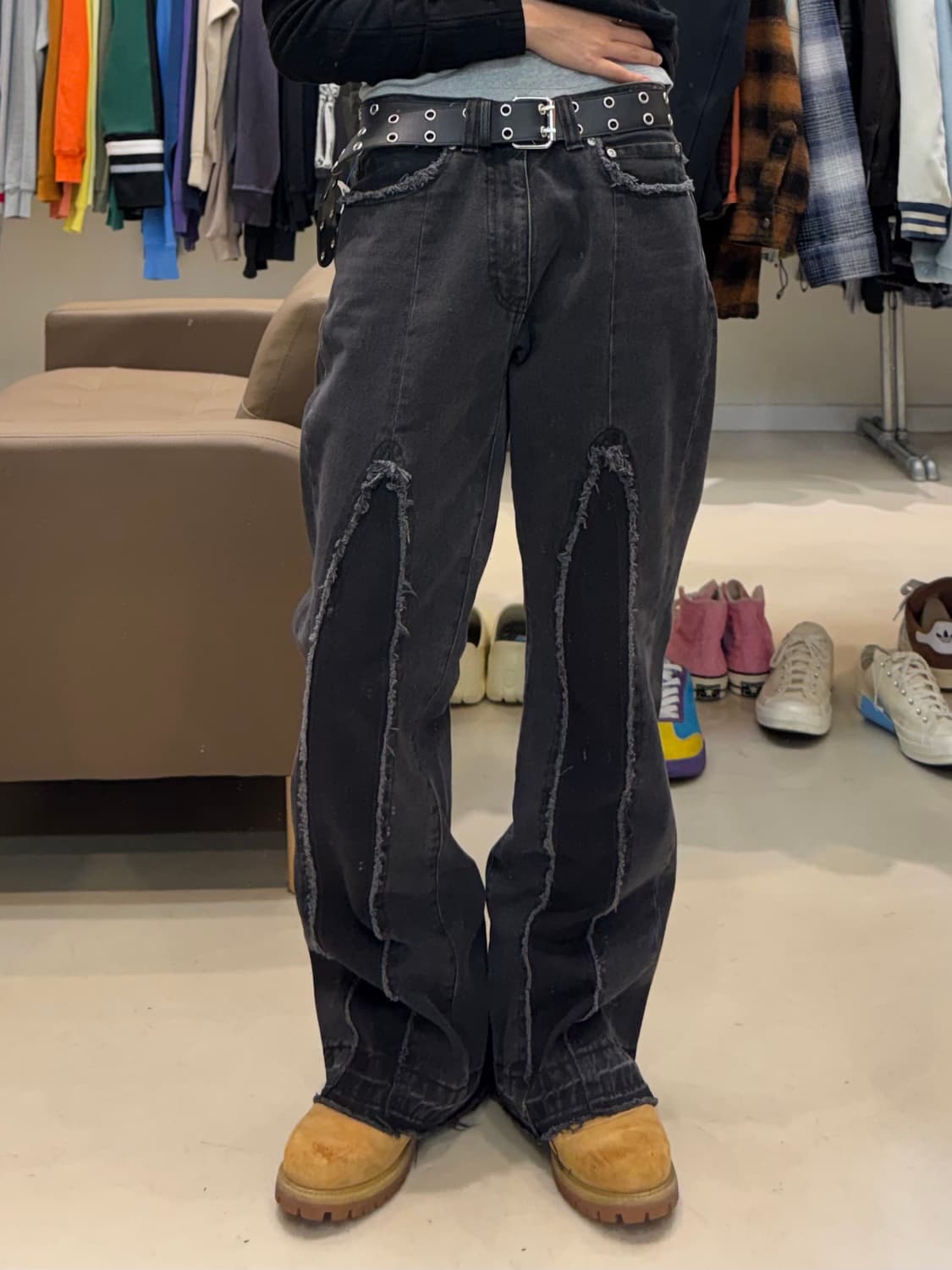 하레 프론트 컷오프 부츠컷 데님 팬츠 상품이미지5