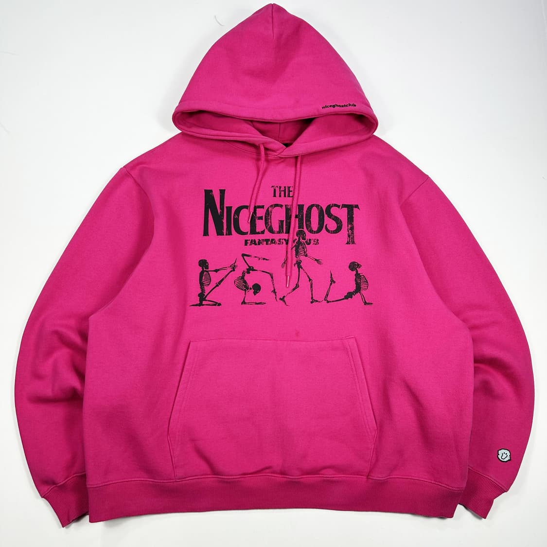 나이스고스트클럽 스컬 핑크 박시 후드티 (실측 XL) 상품이미지2