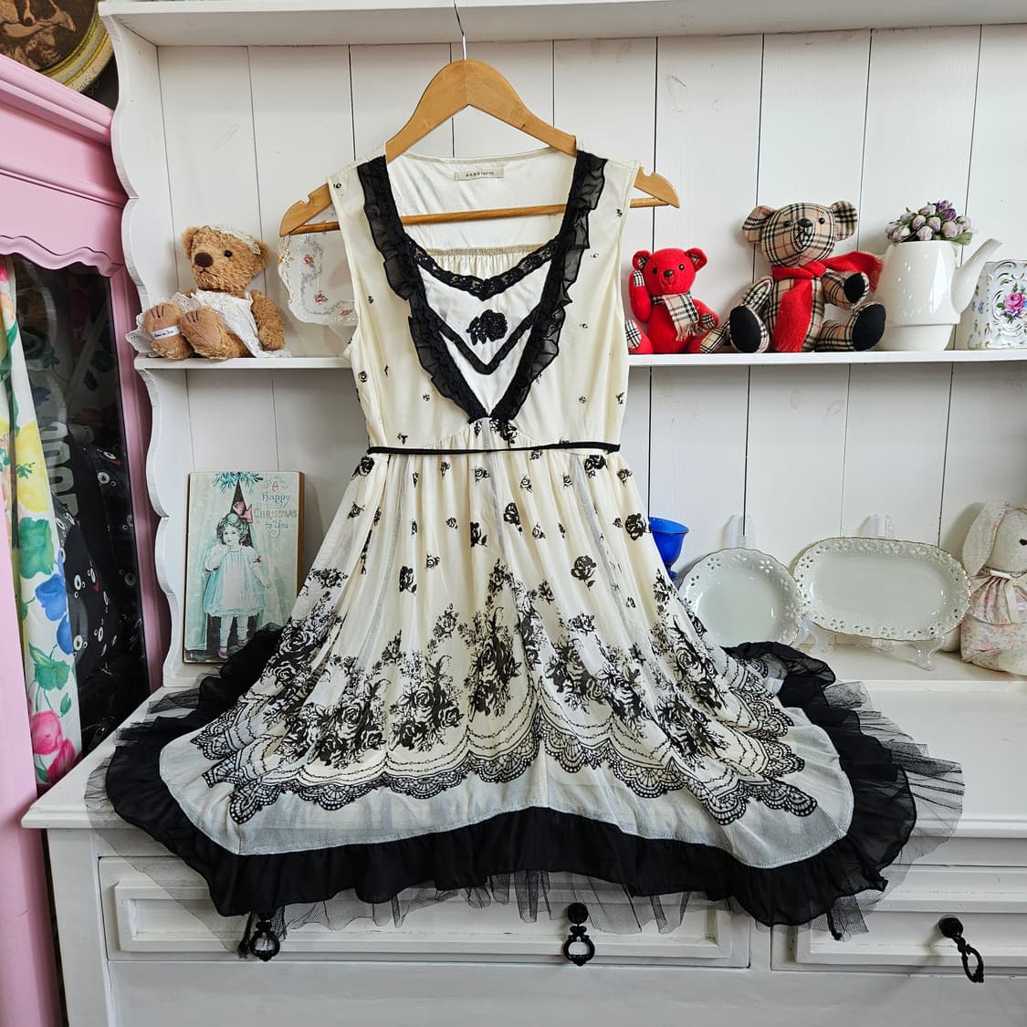 0327(axes femme) 블랙 로즈 튤 레이어드 원피스 상품이미지1