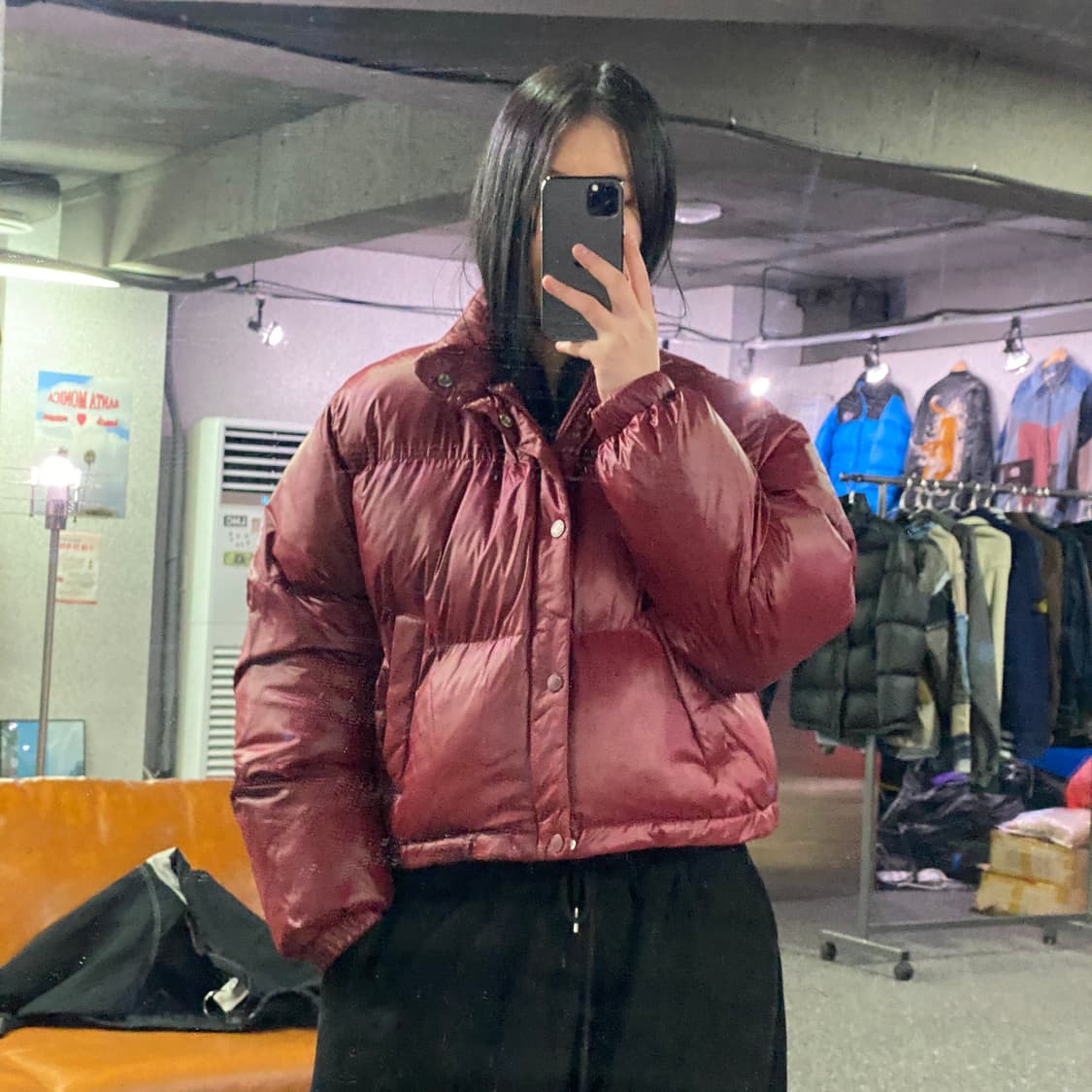 코드그라피 버건디 나일론 세미크롭 패딩 B3292 상품이미지1